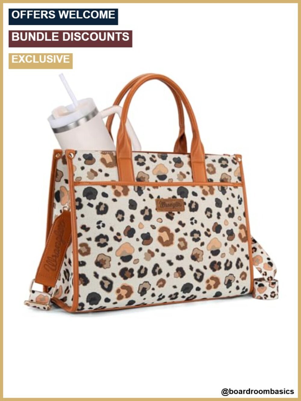 Laptop Tote with Cup Holder 15.6 Inch Work Bag Leopard Print